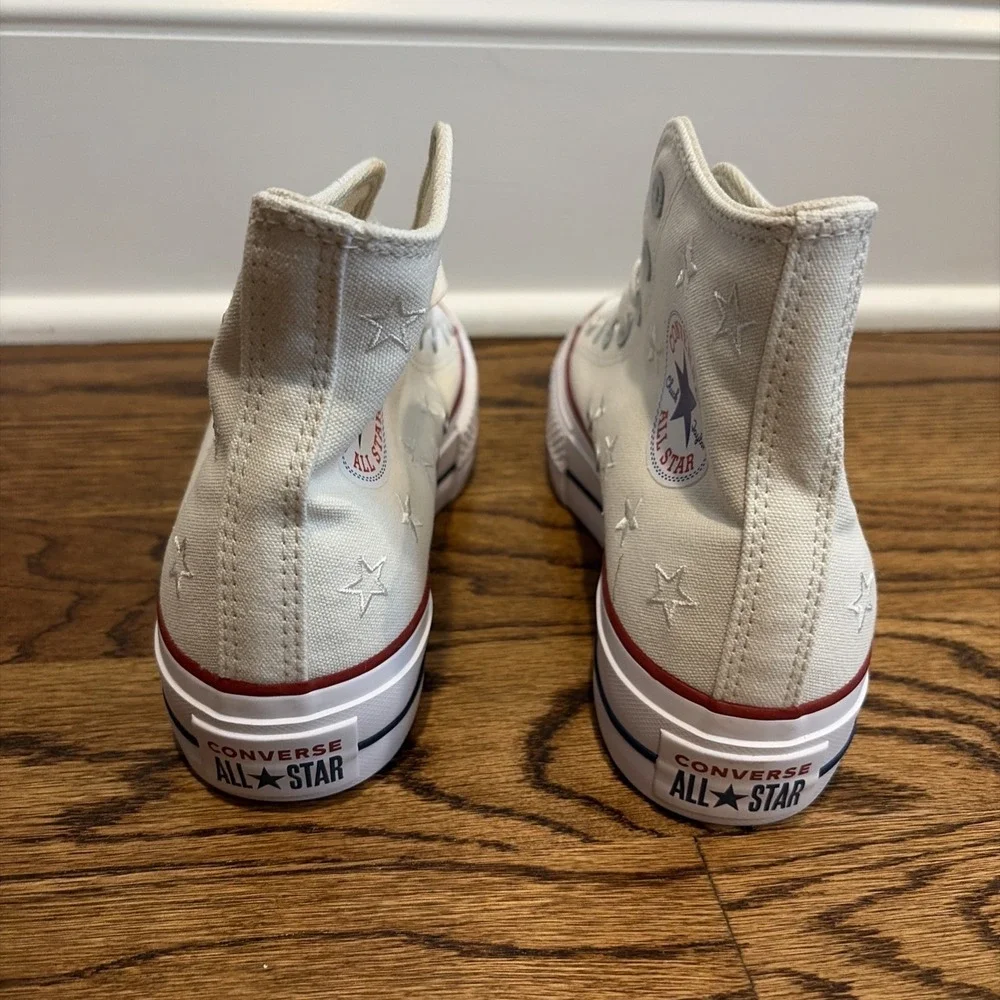 Converse Chuck Taylor All Star Vintage White Stars Lift Platform Shoes Women's 8